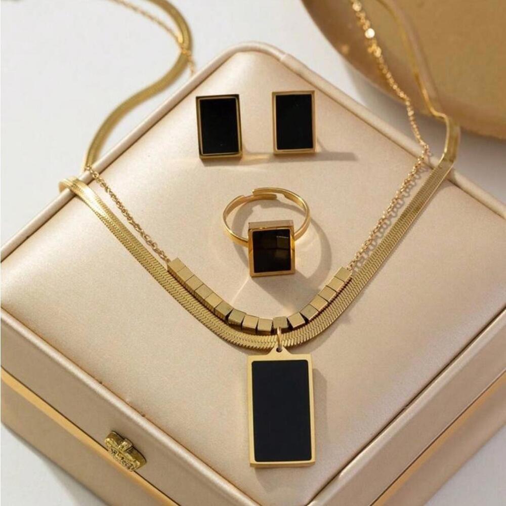 Elegant Gold and Black Jewelry Set Stainless Steel
